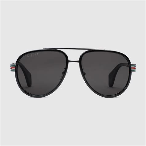 gucci 0gc000970|Black Acetate Aviator Sunglasses With Grey Polarized Lens.